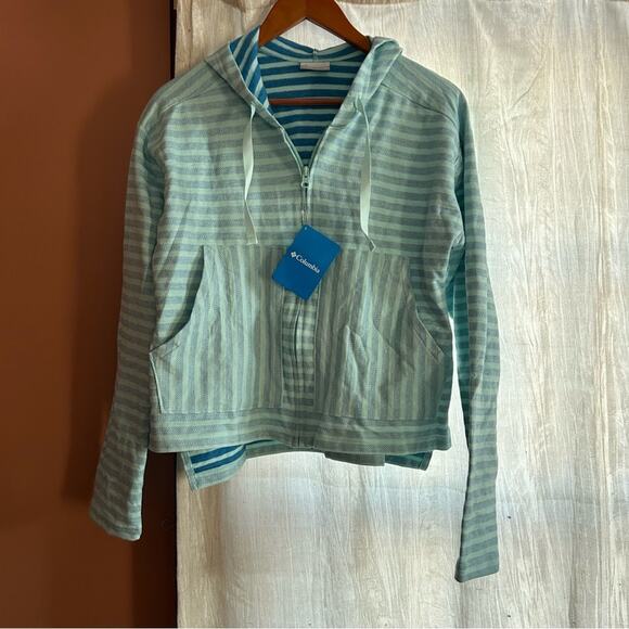 Columbia Longer Days Zip Melody Hoodie Sweatshirt Jacket Striped Blue NWT Size M - Picture 1 of 6